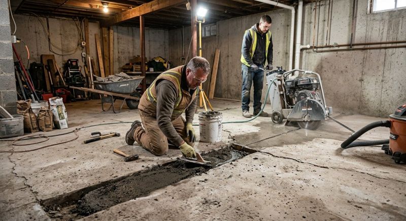 Cracked Basement Floor Repair in Bethesda, MD